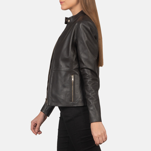 Wholesale Genuine Napa Leather Women's Cropped Biker Jacket Gothic <b>Black</b> <b>Bolero</b> <b>Shrug</b> Slim OEM ODM Women's Genuine Cowhide - Product Image 3