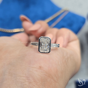 Luxury engagement <b>ring</b> 2.00ct radiant cut lab grown diamond bold bezel <b>set</b> design with channel band in 10k white <b>gold</b> - Product Image 4