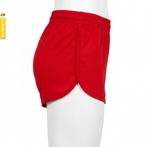 Shorts de sport SAMAVIA pour femme, rouge uni, taille mi-haute, tricoté, respirant, séchage rapide, coupe ajustée, taille élastique, 100 % polyester - Product Image 3
