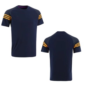T-shirt en tricot à manches courtes pour homme, col rond, couleur unie, design décontracté, séchage rapide, coupe ajustée, bleu marine, coton, élasthanne, sublimation - Product Image 4