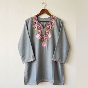 Faux cols élégants gris acier avec broderie paisley rose, légers, pour femmes, toutes saisons - Product Image 5