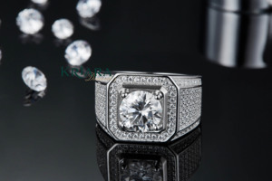 Bague de cocktail pour homme en argent 925 plaqué or 18 carats et rhodium, diamant de laboratoire taille brillant rond, bague de fiançailles de luxe - Product Image 4