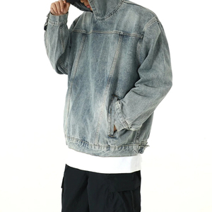 Chaqueta de mezclilla con capucha personalizada para hombre, estilo hip hop, informal, tipo bomber, para hombre - Product Image 4