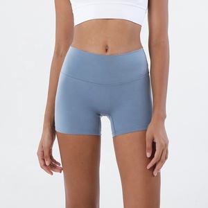Shorts Femme Taille Haute Tricotés Rouge Uni Coupe Sportive Fermeture Élastique Respirant Moulant Polyester/Coton Effet Délavé Foncé - Product Image 2
