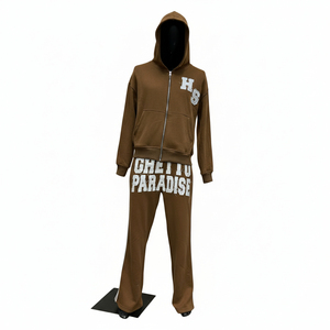 2025 Unisex Sun Faded Top Distress <b>Embroidery</b> Custom Logo Heavy Weight 100%Cotton Oversize Tracksuits - Product Image 2