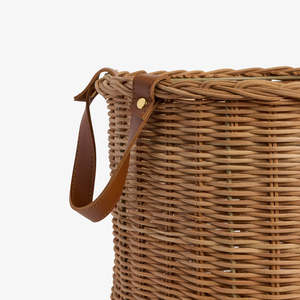Panier rond en rotin naturel en gros avec poignées en cuir, panier de rangement en osier, organisateur de décoration bohème pour salon - Product Image 5