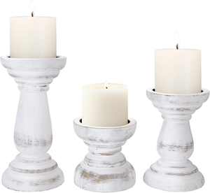 Juego de 3 Portavelas de Madera Rústicos, Soporte de Columna, Portavelas de Madera Natural, Decorativos para Mesa - Product Image 1
