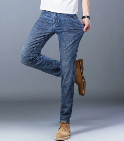 BEST ROCK INTERNATIONAL Pantalones Vaqueros de Mezclilla Elásticos Transpirables de Cintura Media para Hombre, Talla Grande, Casuales, de Verano, Corte Recto, 100% Denim - Product Image 1