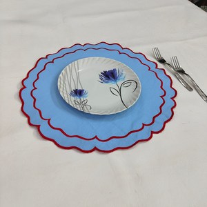 Round Double scalloped white <b>Placemat</b>, Embro linen white fabric table mat easy care,machine washable rustic kitchen decor - Product Image 6