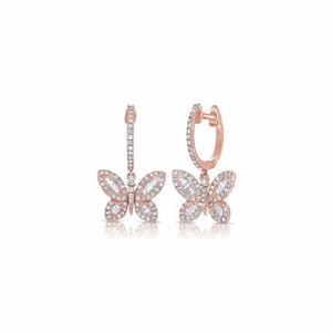 Nouveauté : Boucles d'oreilles pendantes en argent 925, or pur 10K 14K, diamants de laboratoire taille baguette et ronds, motif papillon, pour femmes - Product Image 2