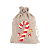 Sac en toile de jute de Noël 2026 10x14cm, personnalisable avec logo, sac en lin motif traîneau, pochette cadeau haut de gamme, idéal pour la décoration intérieure, pour bijoux et jouets