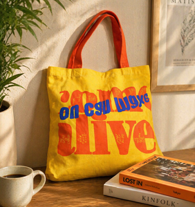 Premium Cotton Printed <b>Tote</b> <b>Bag</b> | <b>Blue</b> & Beige Geometric Pattern Reusable Shopping <b>Bag</b> with Long Shoulder Handles - Product Image 2