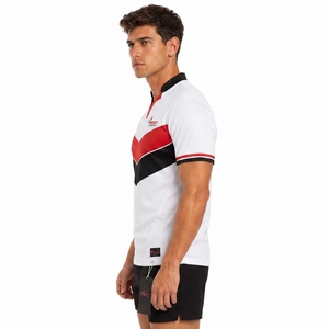 Camiseta de Rugby de Manga Corta para Hombre 2026, Blanca, Roja y Negra, con Bloques de Color, Cuello en V, Absorbe la Humedad, Ajustada, Ropa Deportiva - Product Image 6