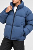 Blouson matelassé pour homme, col montant, fermeture éclair, coupe-vent, polyester épais, hiver, décontracté, coupe ample, longueur standard