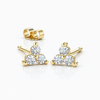 Pendientes de Diamantes Naturales Redondos de 0.14 CTW, Color F-G, Oro de 14K, Claridad SI, Tres Piedras, Pequeños y Elegantes, Joyería Fina para Mujer