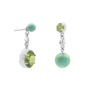 Pendientes Finos Bohemia de Plata de Ley 925 con Turquesa y Peridoto en Engaste Hexagonal, Joyería Fina para Uso Diario de Mujer - Product Image 2