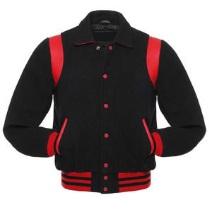 Chaqueta estilo universitario negra y roja para hombre con detalles en los hombros, forro acolchado, bolsillo interno, ropa urbana de moda. - Product Image 2