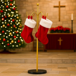 Handmade Iron Wire Made Gold Color Christmas Stocking Holder With Shiny Finish Sturdy <b>Weighted</b> Metal Hanger 4 Hooks Supplies - Product Image 5