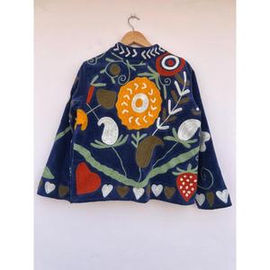 High Quality Cotton Suzani Velvet Knitted Embroidery Bohemian Floral Applique Button Reversible Eco-Friendly Autumn Winter - Product Image 3