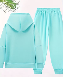 Mint Green Women's Fleece Hoodie Jogger Set Solid Color Two-Piece Tracksuit Casual for Outfit Breathable Eco-Friendly Winter - Product Image 3