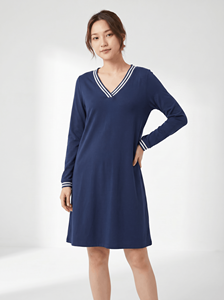 Vestido de Maternidad y Lactancia Bmama Azul Marino, Mezcla de Algodón, Vestido de Lactancia con Acceso Cruzado, Manga Larga, Venta al Por Mayor OEM - Product Image 4