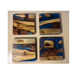Customized Promotion Various Design High Quality Natural Color Acacia Wooden with Enamel Coasters 4 Pcs Set <b>Kitchen</b> <b>Table</b> Use - Product Image 5