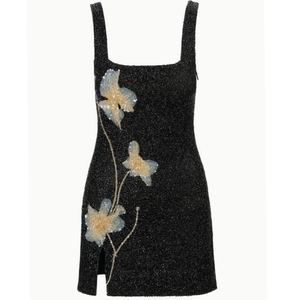 ชุดมินิเดรสประดับลูกปัดเลื่อมทำมือ สีส้มไล่เฉด แขนกุด ทรงเข้ารูป สำหรับงานปาร์ตี้ ชุดราตรีสั้นสำหรับผู้หญิง ชุดออกงานพรอม ผ่าหน้า - Product Image 5