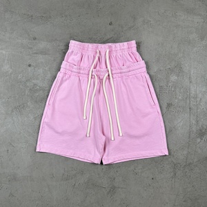 Shorts vintage pour hommes en coton 100% French Terry, double taille, effet délavé, avec logo brodé personnalisé, style streetwear - Product Image 1
