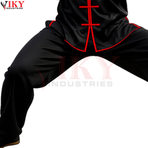 Fournisseur de services OEM/ODM – Ensemble d'entraînement en satin noir avec passepoil rouge, veste et pantalon pour l'entraînement des ailes - Product Image 6