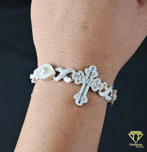 Luxury Cross and <b>Infinity</b> Link <b>Bracelet</b> with Shaped Moissanite Diamonds Iced Out 925 Sterling Silver Religious Fashion Jewelry - Product Image 6