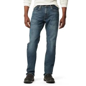 Jean en denim stretch coupe droite décontractée pour homme, taille haute, tissu enduit, délavage moyen, couleur unie, respirant, design tissé - Product Image 1