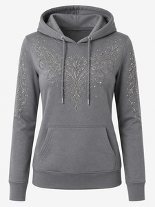 Sudadera con Capucha para Mujer, Adornada con Pedrería, Suave, Informal, de Manga Larga, para Comodidad Diaria - Product Image 1