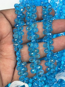 ลูกปัดบิรูเล็ตทรงหยดน้ำเคลือบสีฟ้าโทแพซสวิสธรรมชาติ ขนาด 8 นิ้ว ขายส่งจำนวนมาก ผู้จัดจำหน่ายส่งออก - Product Image 2
