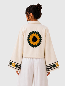 Floral Embroidered Cotton Jacket Stand Collar Full Sleeve Prairie Chic Style Adult Women'<b>s</b> Spring Wear - Product Image 4