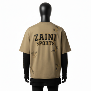 T-shirt homme en coton premium double couche, coupe ample, manches longues, logo imprimé en relief, 100% coton, coupe ample, imprimé. - Product Image 2