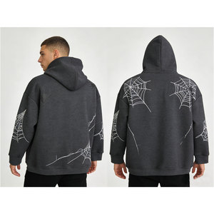 Sweat-shirt d'hiver unisexe imprimé Spider 555 gris, ODM, écologique, respirant, style gothique streetwear, 350 grammes, molleton de coton, avec poche - Product Image 3