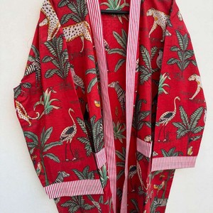 Bata de baño informal de algodón estilo kimono indio, traje de noche, ropa de playa de primavera y verano, largo completo, estampado animal, cuello en V, suave, con logo frontal - Product Image 4