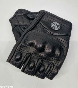Gants de moto rétro d'été en cuir noir perforé, demi-doigts, pour hommes, pour le motocross et la conduite décontractée en extérieur - Product Image 2