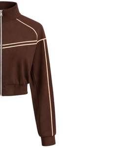 Veste de sport courte marron pour femme, zippée, pour la gym et le fitness, avec rayures contrastées, vêtements de sport, fabricant OEM - Product Image 4