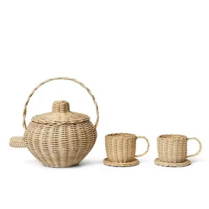 Natural rattan <b>tea</b> <b>set</b> for children, pretend <b>play</b> cooking <b>set</b>, lightweight and eco-friendly. - Product Image 2