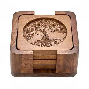 Juego de posavasos cuadrados de madera de 6 mm de grosor, antideslizantes, diseño moderno, juego de 4 piezas - Product Image 3