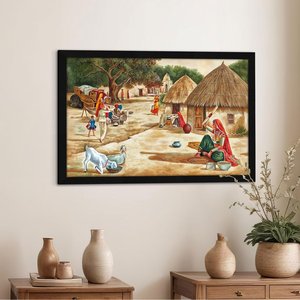 Classical ArtX <b>Paper</b> Village Scenery Painting Multicolor Vastu <b>Wall</b> Art for Living Room Bedroom 18x12 Inches Set of 1 - Product Image 4