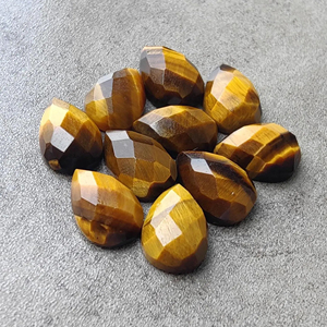 Piedra Preciosa Suelta de Ojo de Tigre Natural, Corte Checker, Forma de Pera, Parte Posterior Plana, Calibrada - Product Image 2