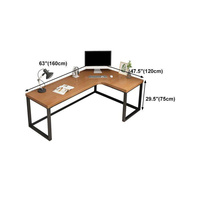 Bureau d'ordinateur en métal en forme de L avec plateau en bois et design d'angle, durable et extensible, montage facile pour poste de travail PC et gaming