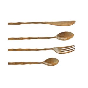 Ensemble de couverts en acier inoxydable martelé doré, ensemble de couverts de luxe, cuillère, fourchette, couteau, cuillère à café pour la salle à manger, la cuisine, la table - Product Image 6