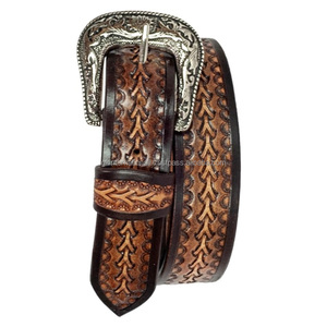 Personalized Design Full Grain Unisex Western <b>Leather</b> <b>Tooling</b> Belt with Basket Weave Design Embossed <b>Tooled</b> <b>Leather</b> Belt - Product Image 5