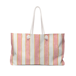 Bolsa de Viaje de Fin de Semana a Rayas Rosa y Dorado, Bolso de Playa Pastel, Gran Capacidad, Bolso de Mano para Mujer, para Vacaciones - Product Image 1
