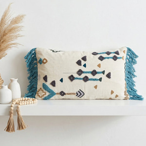 Fringed Lumbar Tufted Body <b>Pillowcase</b> Geometric Pattern Tufting Living Area Decor 12X20 Cushion Cover from Direct Factory - Product Image 1