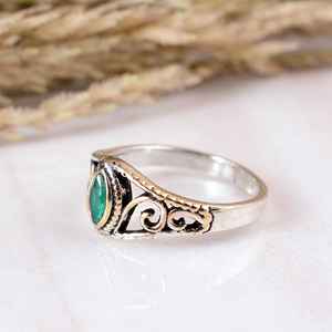 Handmade SHYAM JEWELRS Unisex Natural Green <b>Emerald</b> 925 Sterling <b>Silver</b> Marquise Gemstone Statement <b>Ring</b> Vintage Ethnic Artisan - Product Image 3