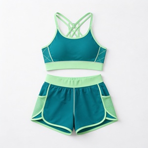 Women's Crisscross Racerback Sports Bra High Waist Shorts Set Seamless Breathable Spandex <b>Mesh</b> Dot Quick Dry Solid Teal Green - Product Image 1